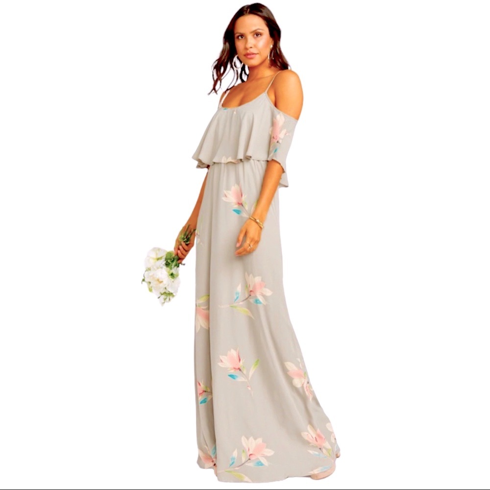 Show Me Your Mumu Caitlin Ruffle Maxi Dress in Lily Showers